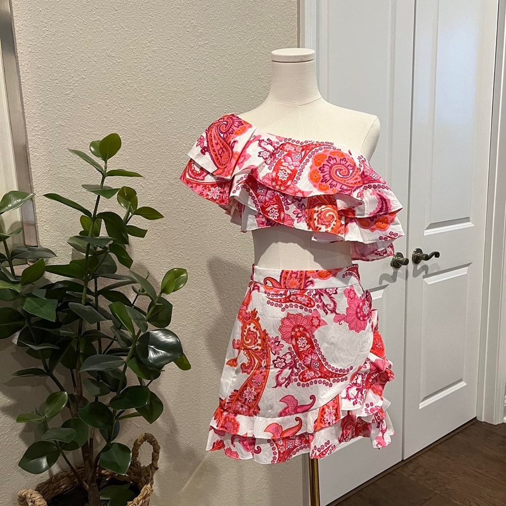 Paisley Ruffle Off-Shoulder Skirt Set